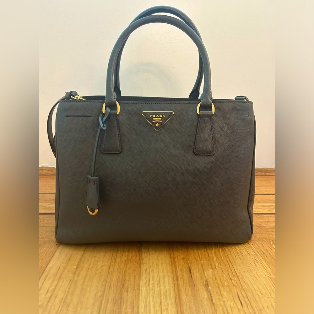 Authentic Prada BN1874 Saffiano gray purse tote bag